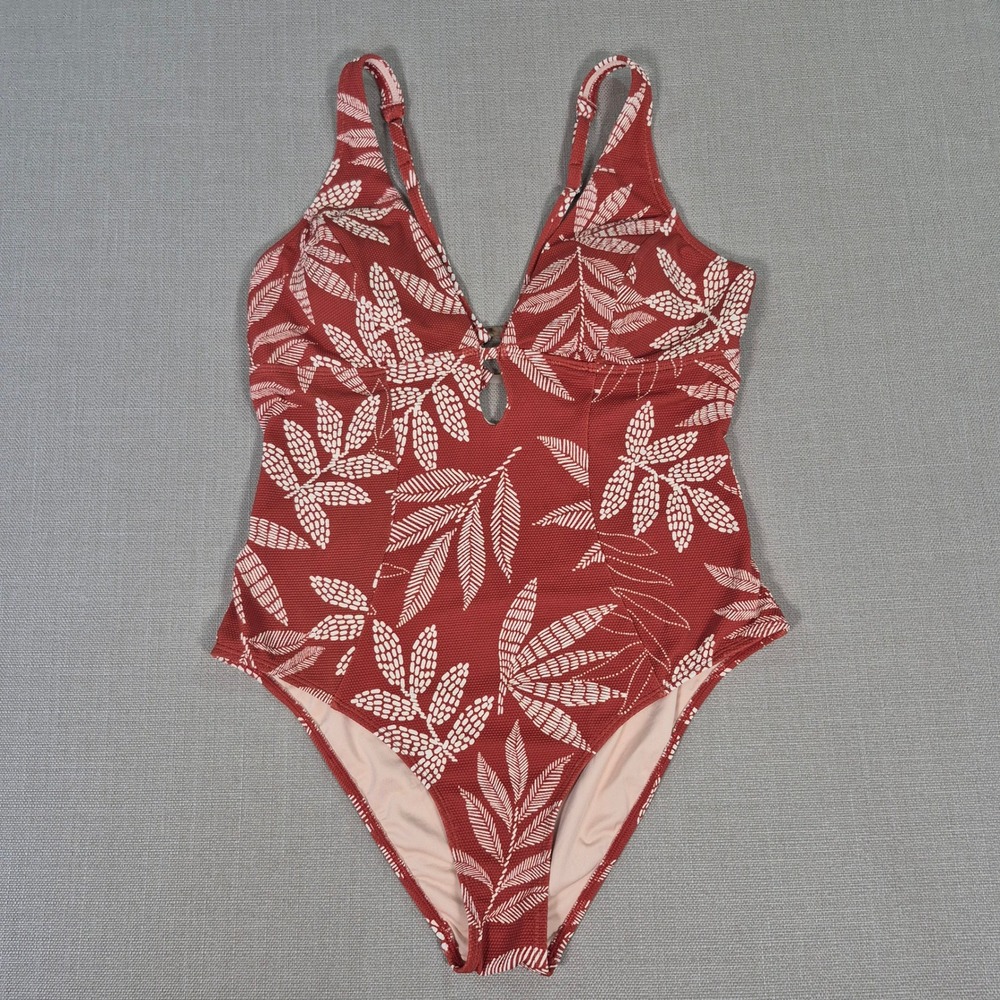CUPSHE Women Rust Tropical Leaf Print V-Neck Cutout One Piece Swimsuit XL NEW